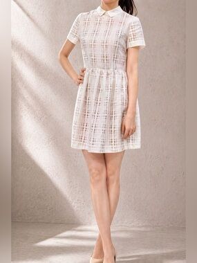 Douchanglee Retro Vintage A-line School Girl Dress in White/Nude